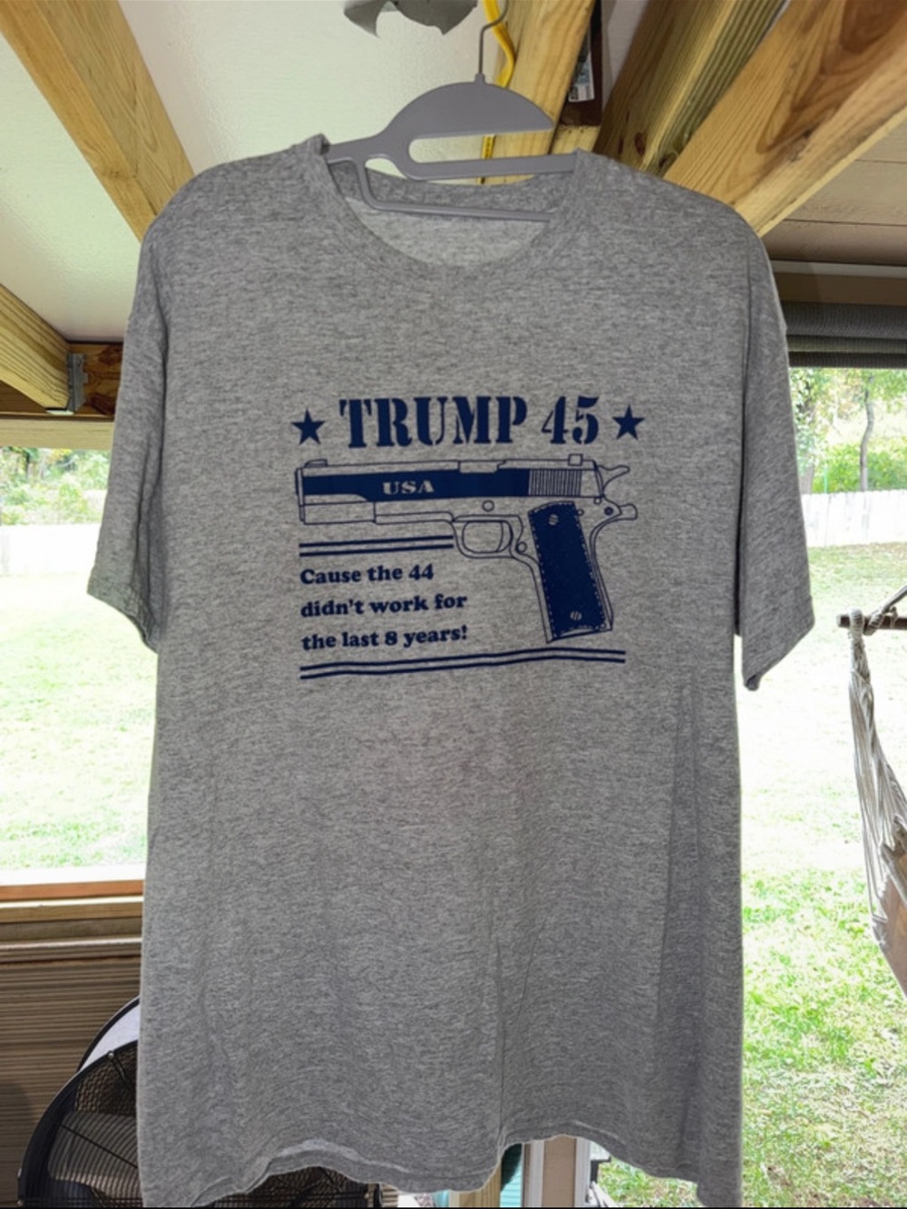 Gildan Gray Short-Sleeve Graphic Tee with Navy Print - TRUMP 45